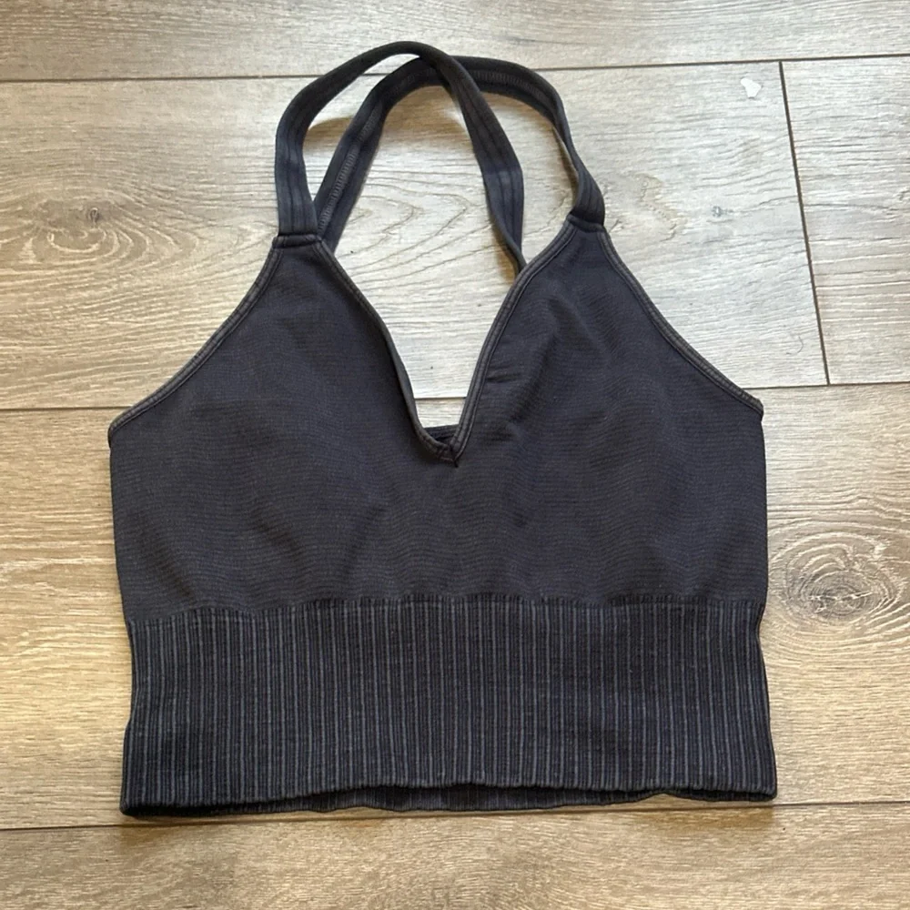 •Sold•  FP Movement Good Karma V Neck Crop Top in Washed Black - Picture 2 of 7